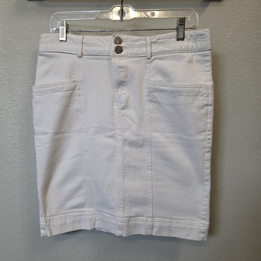"C est. 1946 Denim" White Stretch Denim Mini Pencil Skirt - Size 12 (or 10)